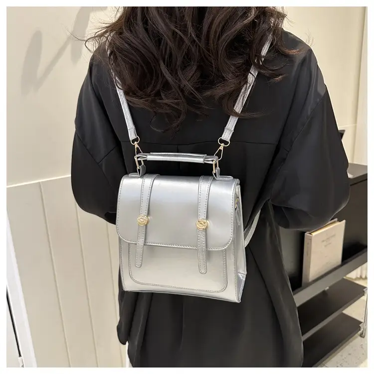 Women's Black Shoulder Backpack with Pom Pom Charm — feature 20