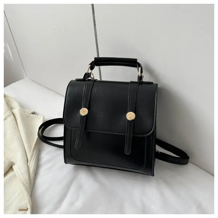 Women's Black Shoulder Backpack with Pom Pom Charm — feature 29