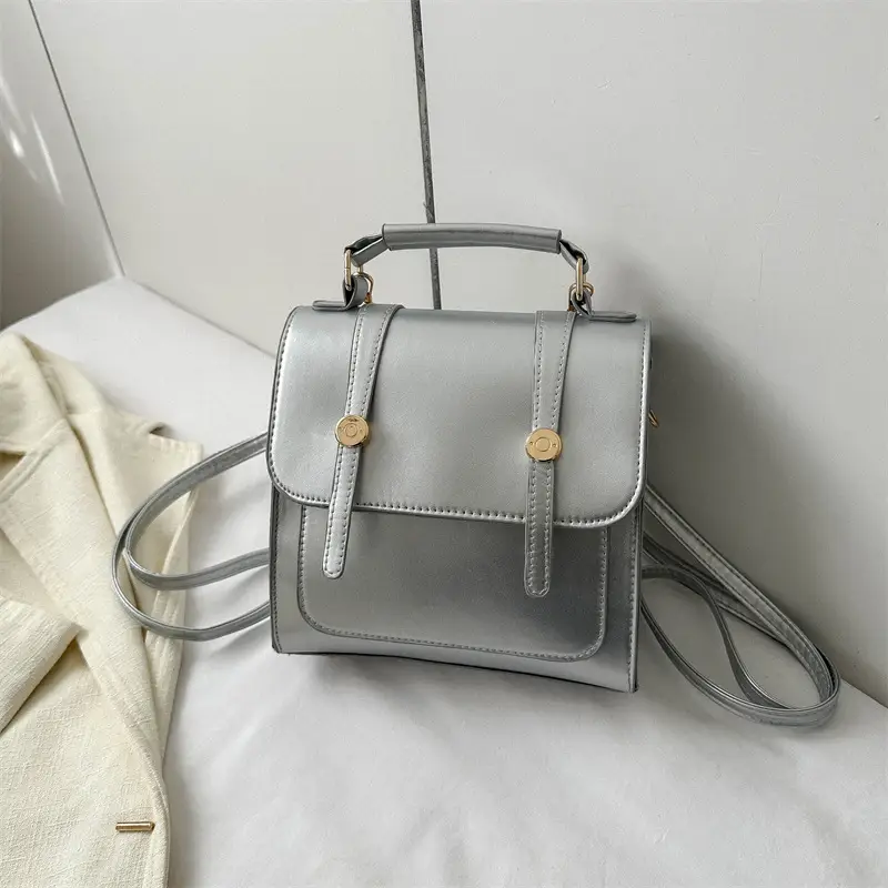 Women's Black Shoulder Backpack with Pom Pom Charm - Image 3