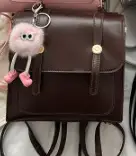 Women's Black Shoulder Backpack with Pom Pom Charm - Image 6