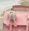 Women's Black Shoulder Backpack with Pom Pom Charm - Image 7