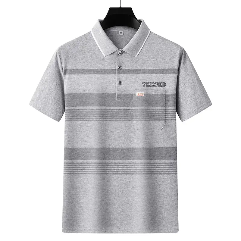 Summer Men's Short-Sleeved T-Shirts for Middle-Aged and Elderly People Flap Pocket Pants Tops Sweatshirts Loose Daddy Polo Shirts Manufacturer Wholesale