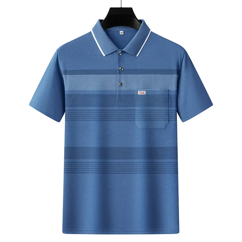 Summer Men's Short-Sleeved T-Shirts for Middle-Aged and Elderly People Flap Pocket Pants Tops Sweatshirts Loose Daddy Polo Shirts Manufacturer Wholesale