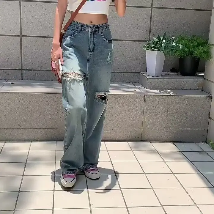 Women American Style Retro Ripped Jeans Summer Loose Slim Fit - Image 3