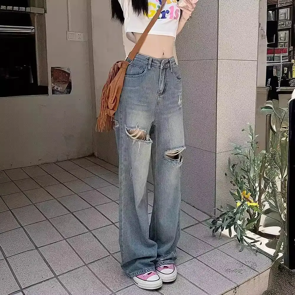 Women American Style Retro Ripped Jeans Summer Loose Slim Fit - Image 4