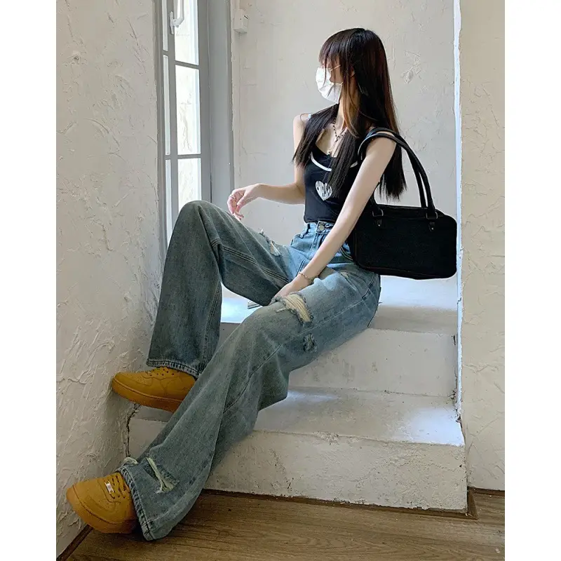Women American Style Retro Ripped Jeans Summer Loose Slim Fit — feature 1
