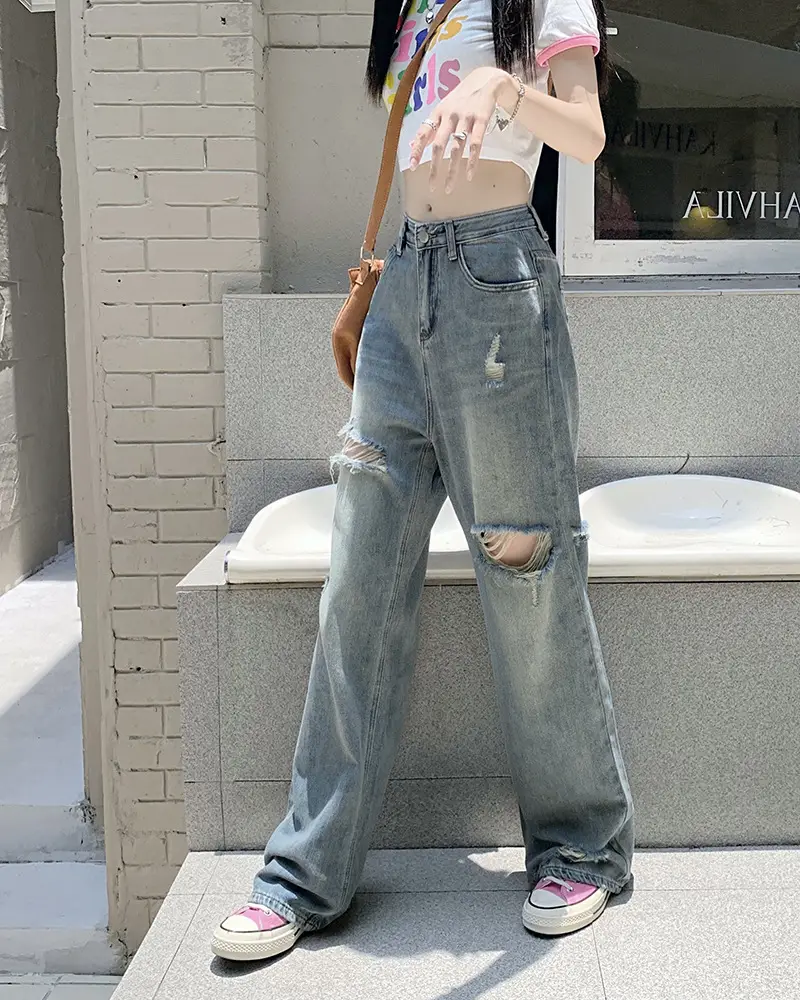 Women American Style Retro Ripped Jeans Summer Loose Slim Fit — feature 10