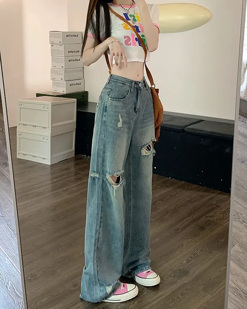 Women American Style Retro Ripped Jeans Summer Loose Slim Fit — feature 11