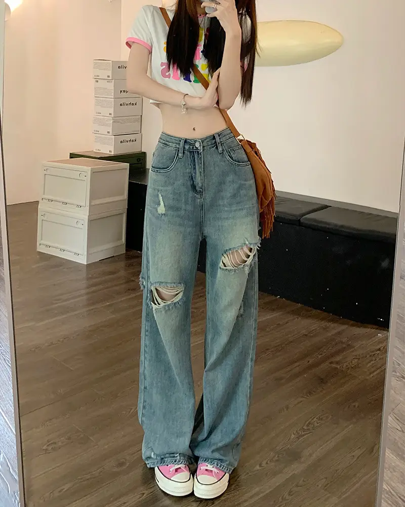 Women American Style Retro Ripped Jeans Summer Loose Slim Fit — feature 12