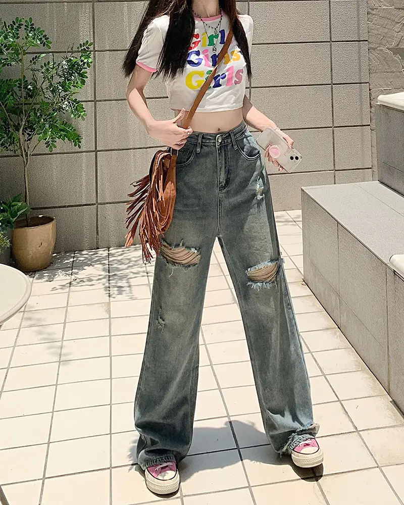 Women American Style Retro Ripped Jeans Summer Loose Slim Fit — feature 13