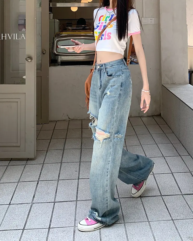 Women American Style Retro Ripped Jeans Summer Loose Slim Fit — feature 14
