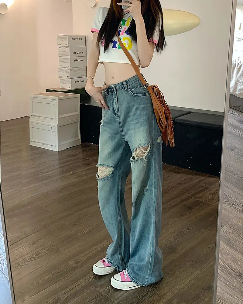 Women American Style Retro Ripped Jeans Summer Loose Slim Fit — feature 15