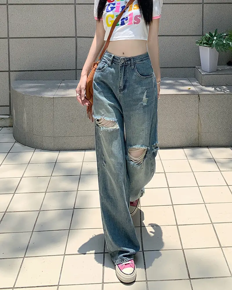 Women American Style Retro Ripped Jeans Summer Loose Slim Fit — feature 16