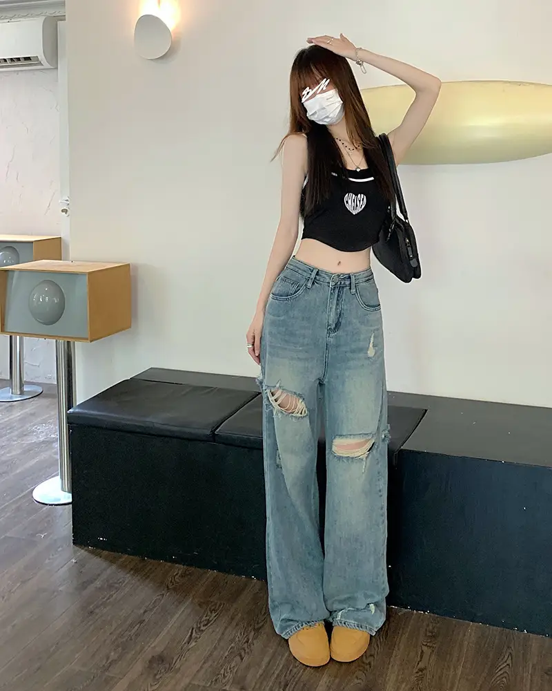 Women American Style Retro Ripped Jeans Summer Loose Slim Fit — feature 18