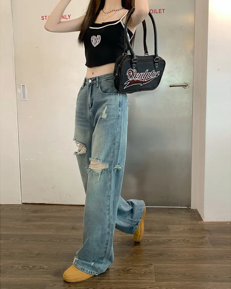 Women American Style Retro Ripped Jeans Summer Loose Slim Fit — feature 19