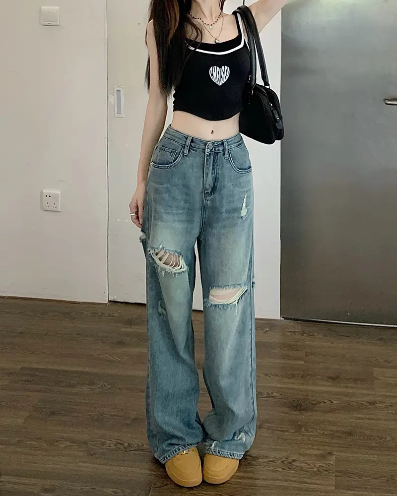 Women American Style Retro Ripped Jeans Summer Loose Slim Fit — feature 21