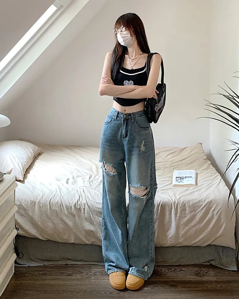 Women American Style Retro Ripped Jeans Summer Loose Slim Fit — feature 23
