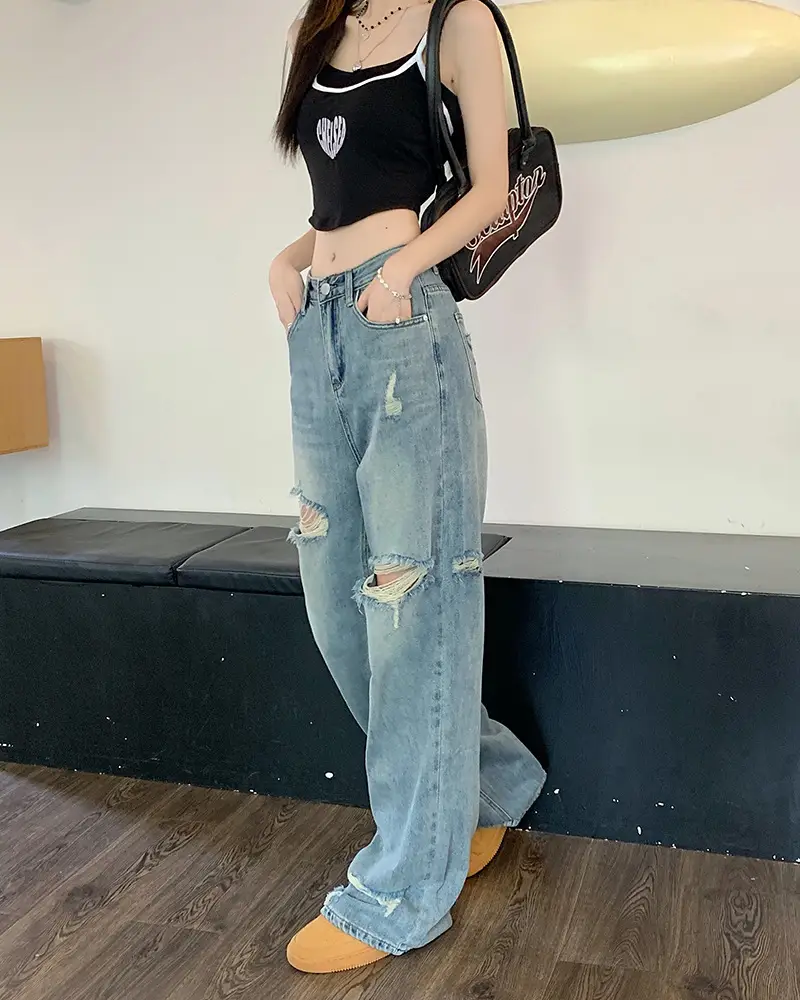 Women American Style Retro Ripped Jeans Summer Loose Slim Fit — feature 24
