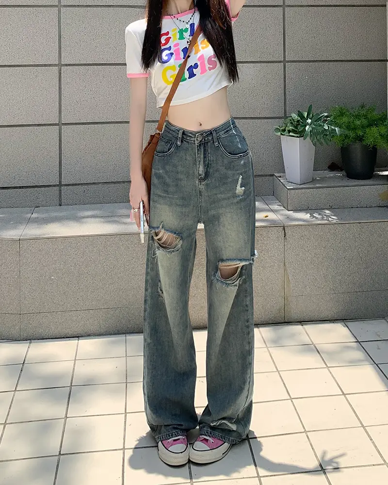 Women American Style Retro Ripped Jeans Summer Loose Slim Fit — feature 9