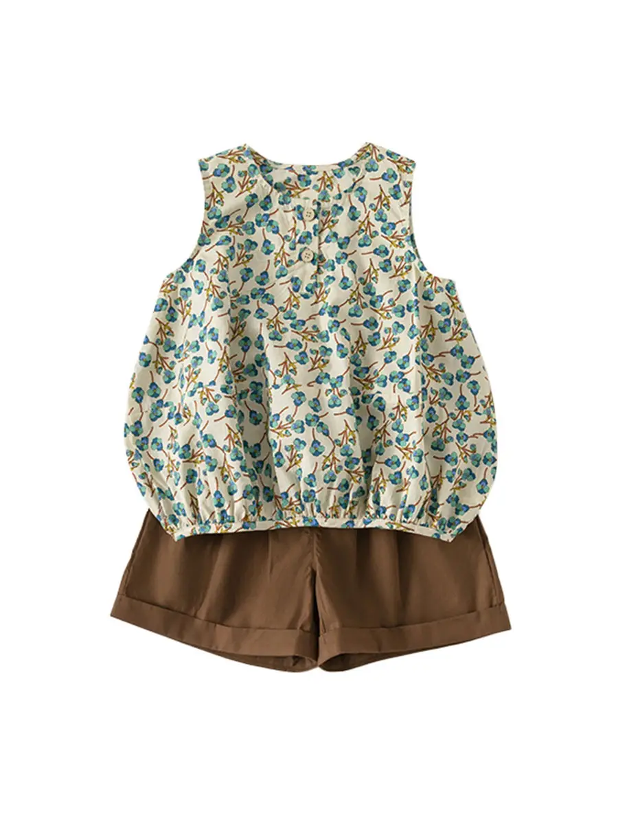 Girls Floral Top & Brown Shorts 2-Piece Set - Image 7