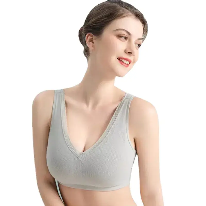 Wire-Free V-Neck Sports Bra Pink Skin-Friendly Modal