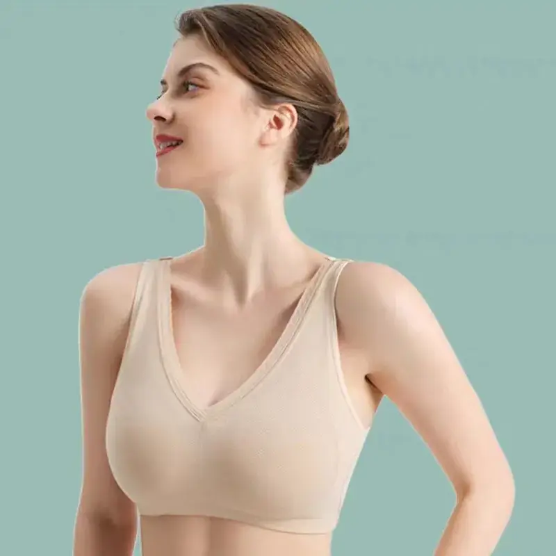 Wire-Free V-Neck Sports Bra Pink Skin-Friendly Modal