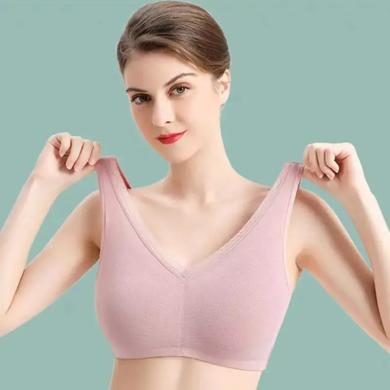 Wire-Free V-Neck Sports Bra Pink Skin-Friendly Modal