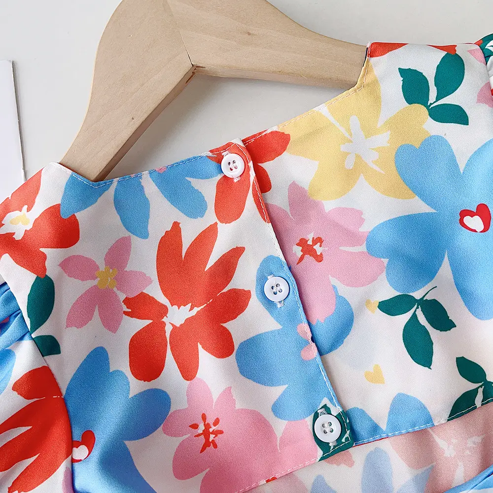 Floral Backless Dress for Girls Summer Puff Sleeve