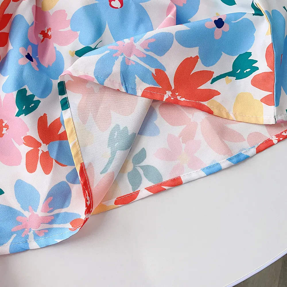 Floral Backless Dress for Girls Summer Puff Sleeve