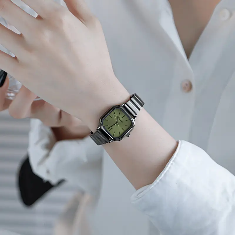 Women's Green Square Watch with Silver Band - Image 5