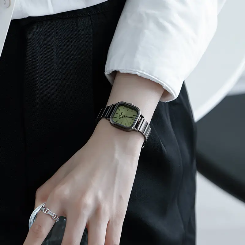 Women's Green Square Watch with Silver Band - Image 6