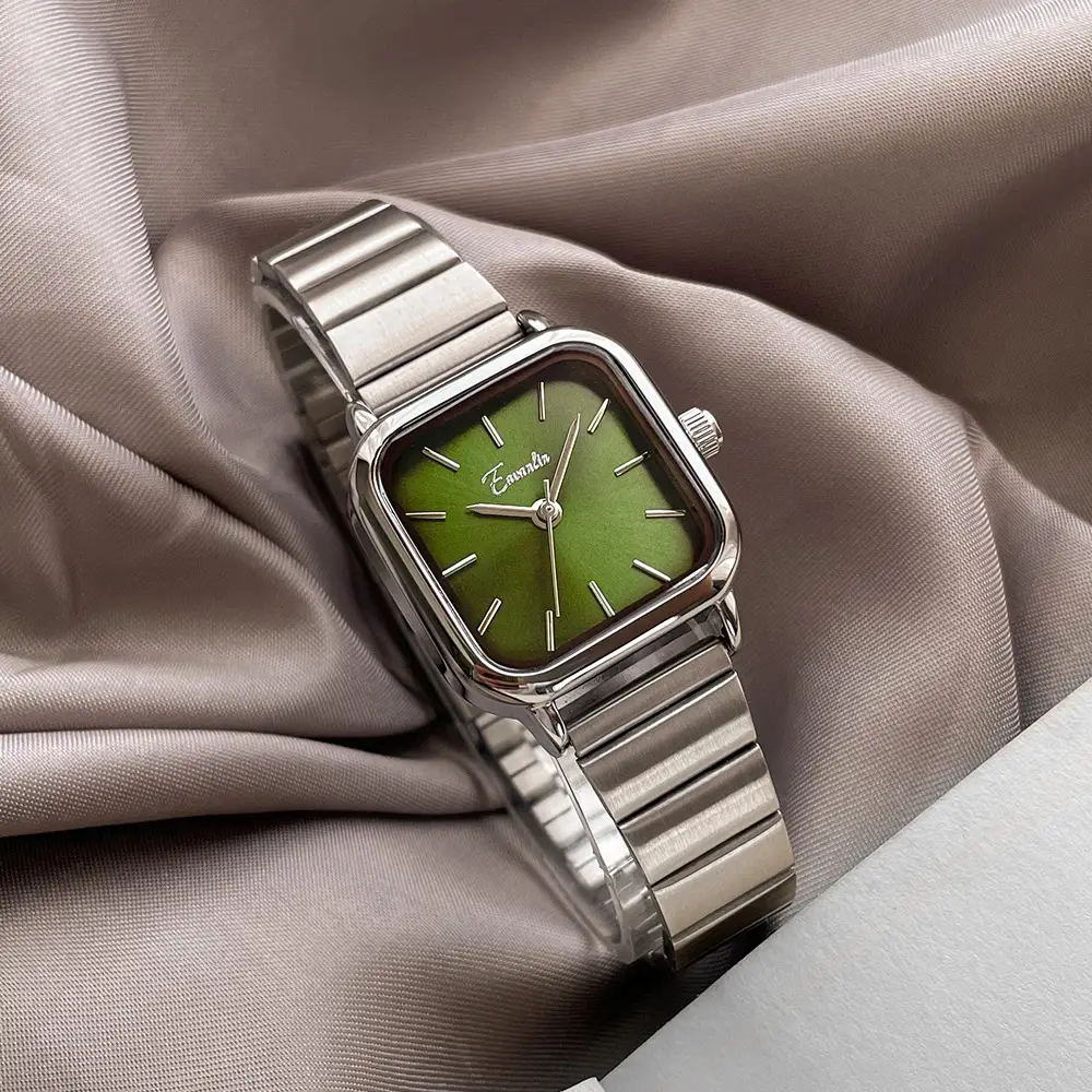 Women's Green Square Watch with Silver Band - Image 2
