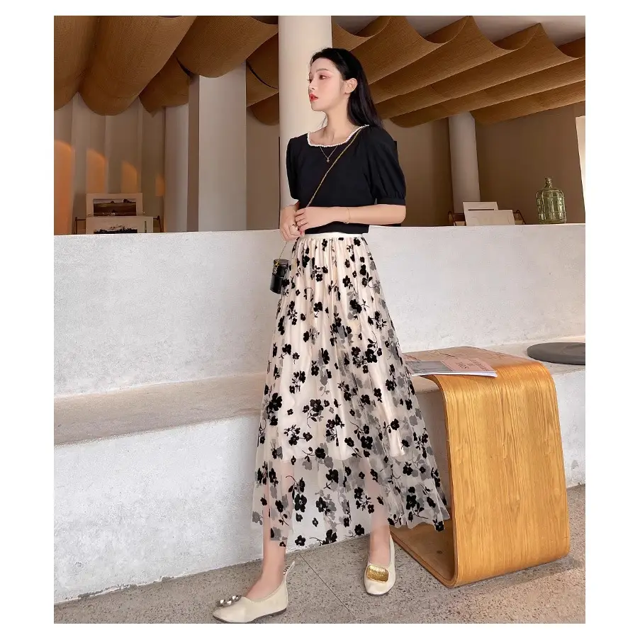 Women's Floral Mesh Skirt Large Swing Veil Style