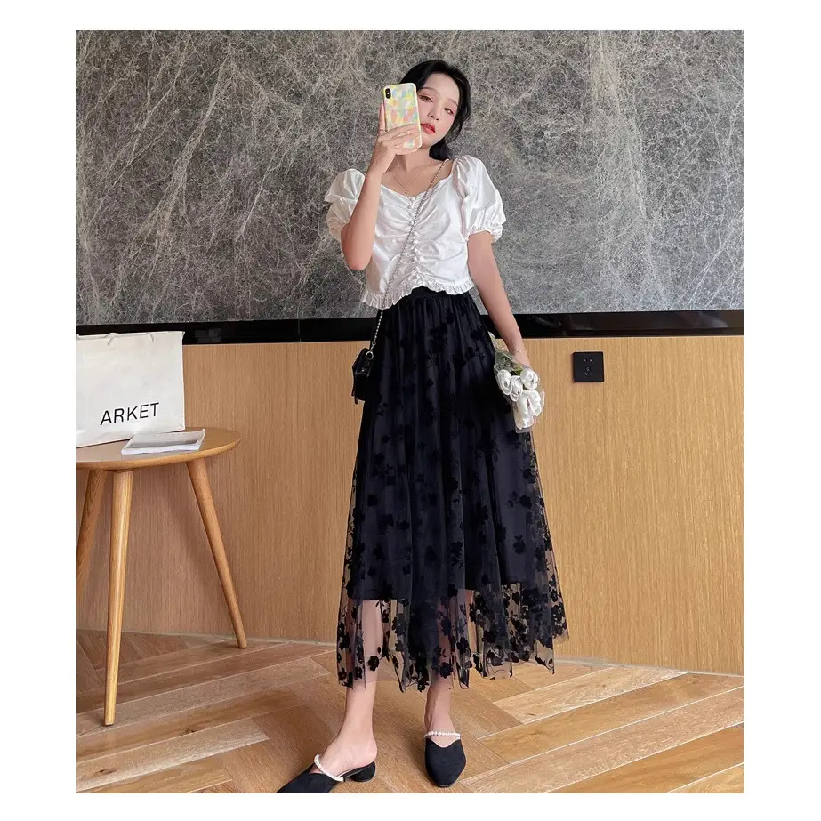 Women's Floral Mesh Skirt Large Swing Veil Style