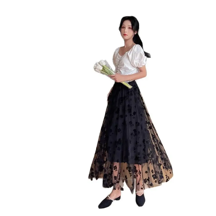 Women's Floral Mesh Skirt Large Swing Veil Style