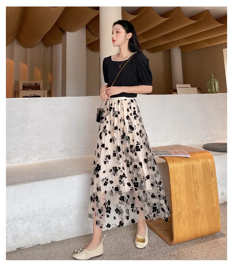 Women's Floral Mesh Skirt Large Swing Veil Style