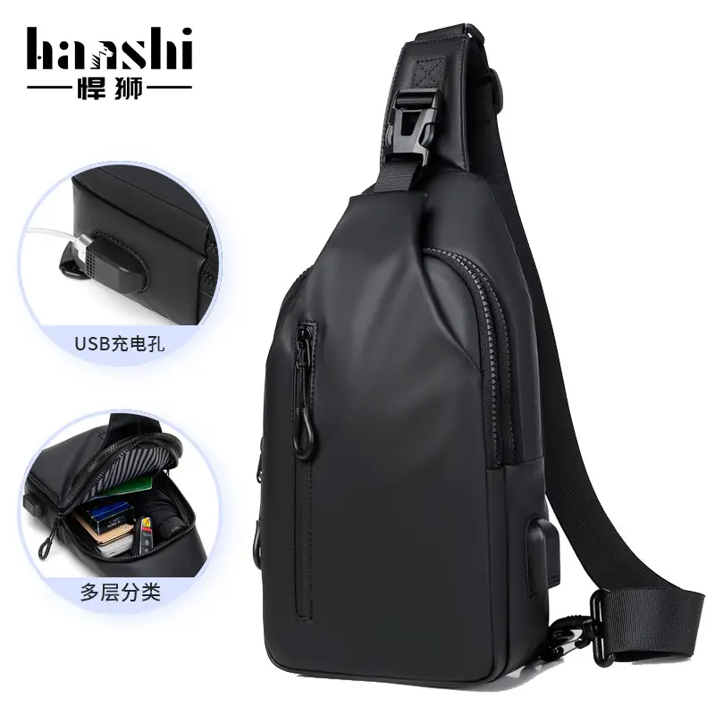 Men's Waterproof Casual Chest Bag Black Travel Commuter - Image 2