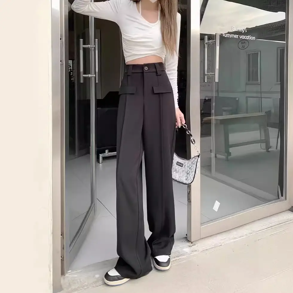 Women's Black Wide Leg Pants with High Waist Slimming Design - Image 5