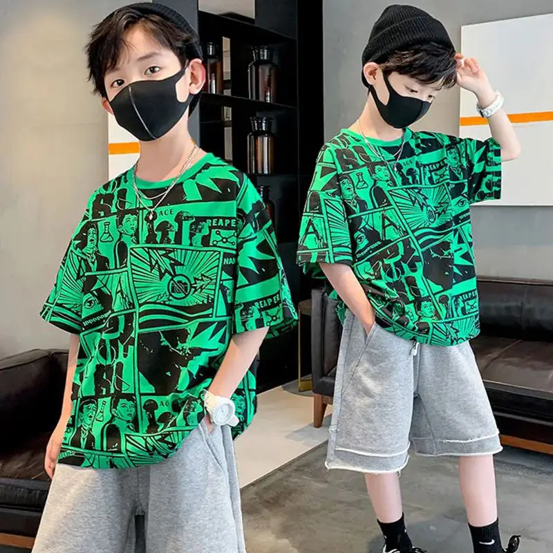 Boys Green Graphic Short Sleeve T-Shirt 2026