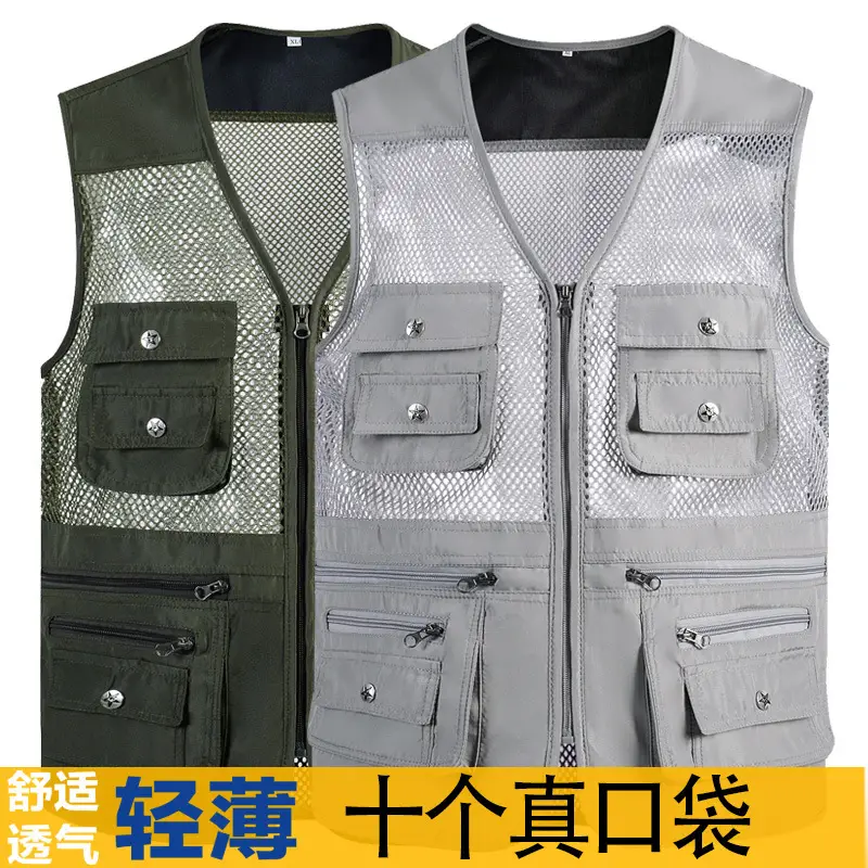 Men's Green Mesh Waistcoat Vest with 10 Pockets - Image 8