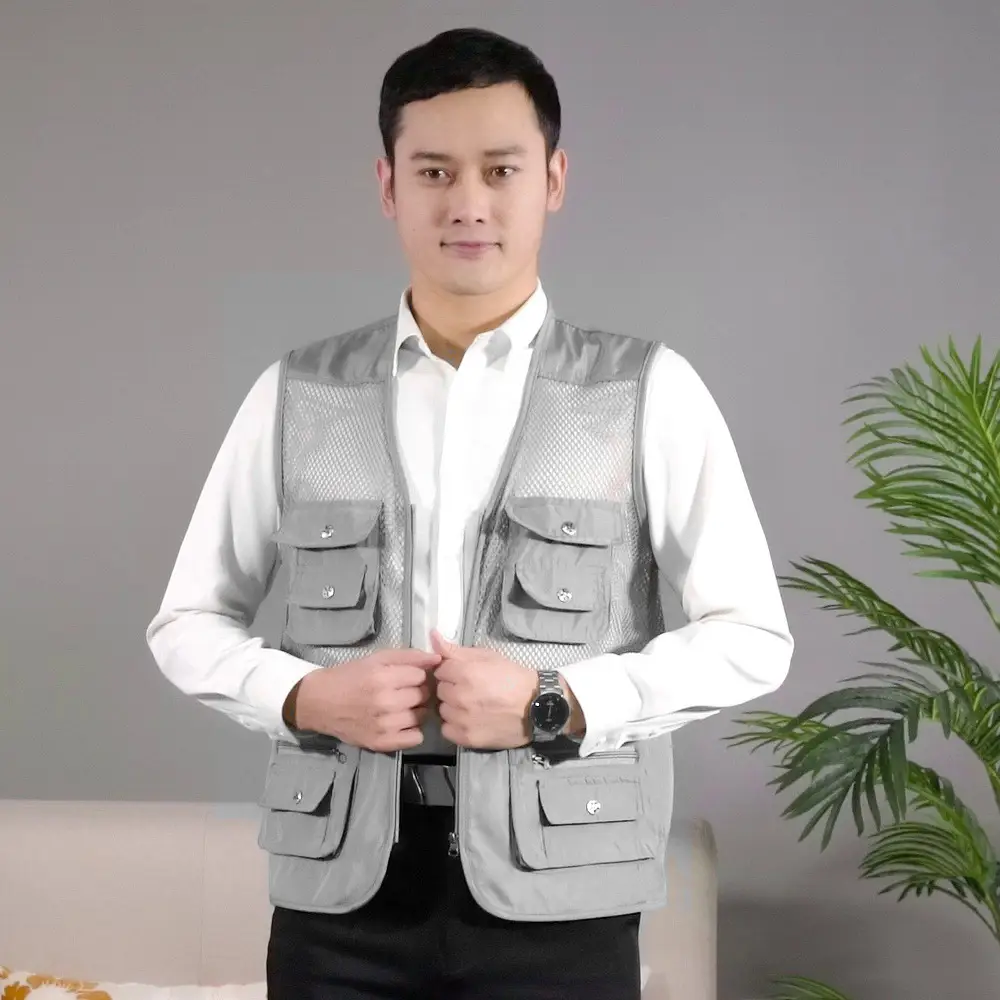 Men's Green Mesh Waistcoat Vest with 10 Pockets - Image 4