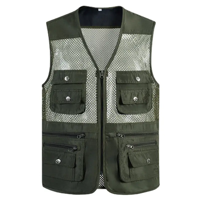 Men's Green Mesh Waistcoat Vest with 10 Pockets - Image 7