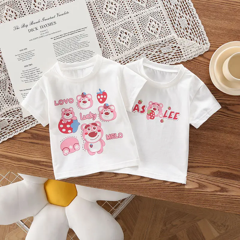 Girls White Anime Bear T-Shirt Baby Half Sleeve New