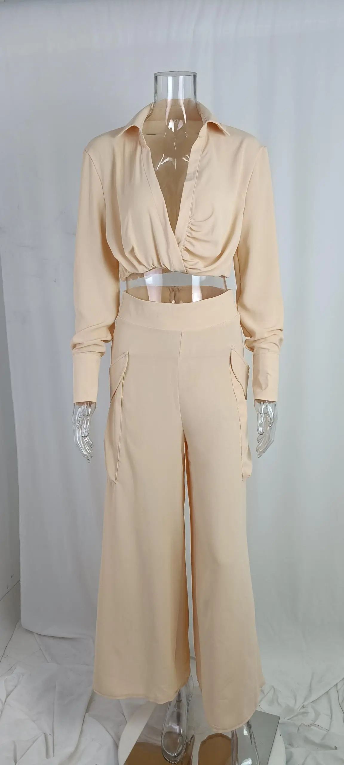 Women's Orange Silk Long Sleeve Winter Suit with Waist Tie — feature 29