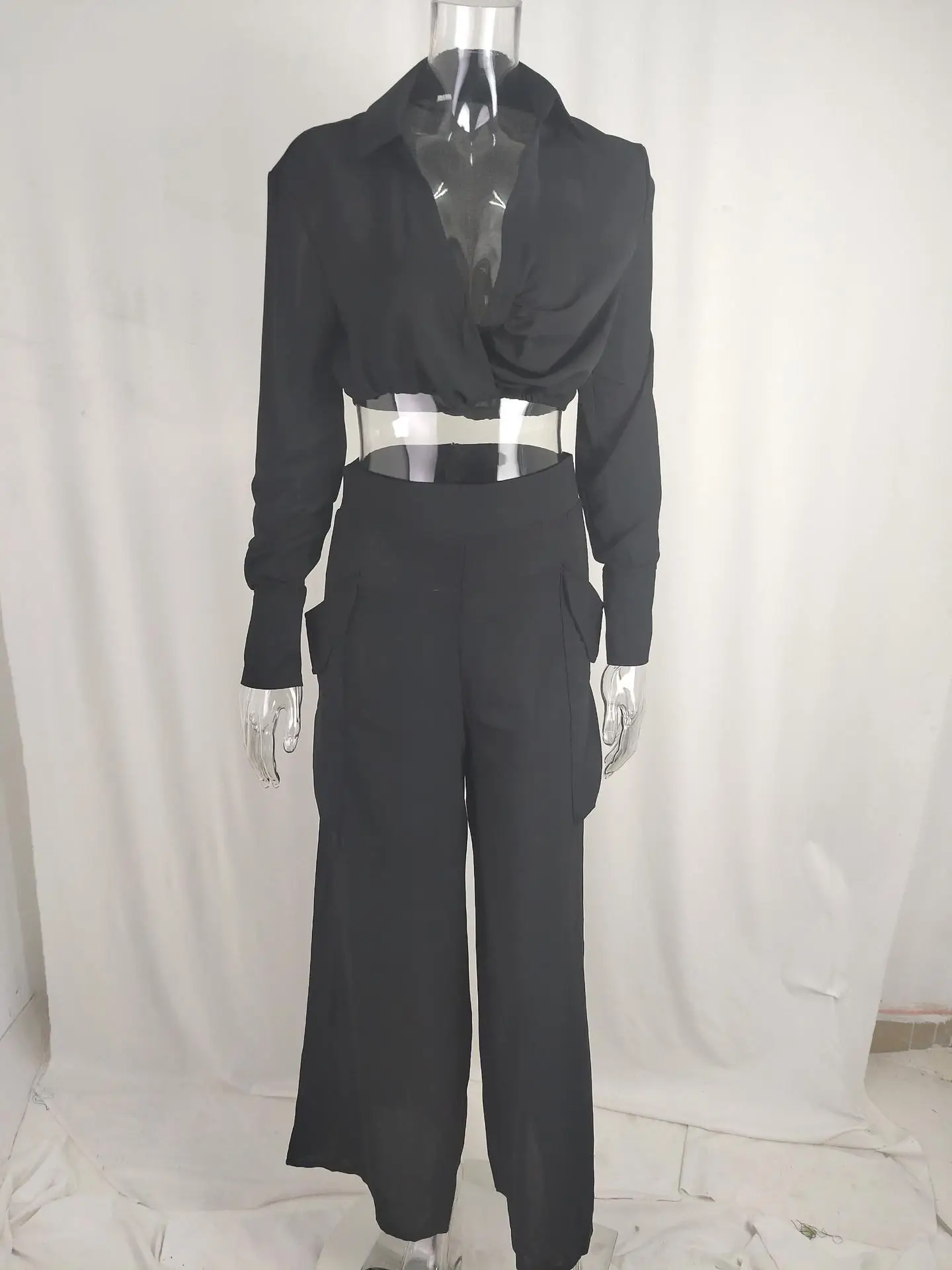 Women's Orange Silk Long Sleeve Winter Suit with Waist Tie — feature 31
