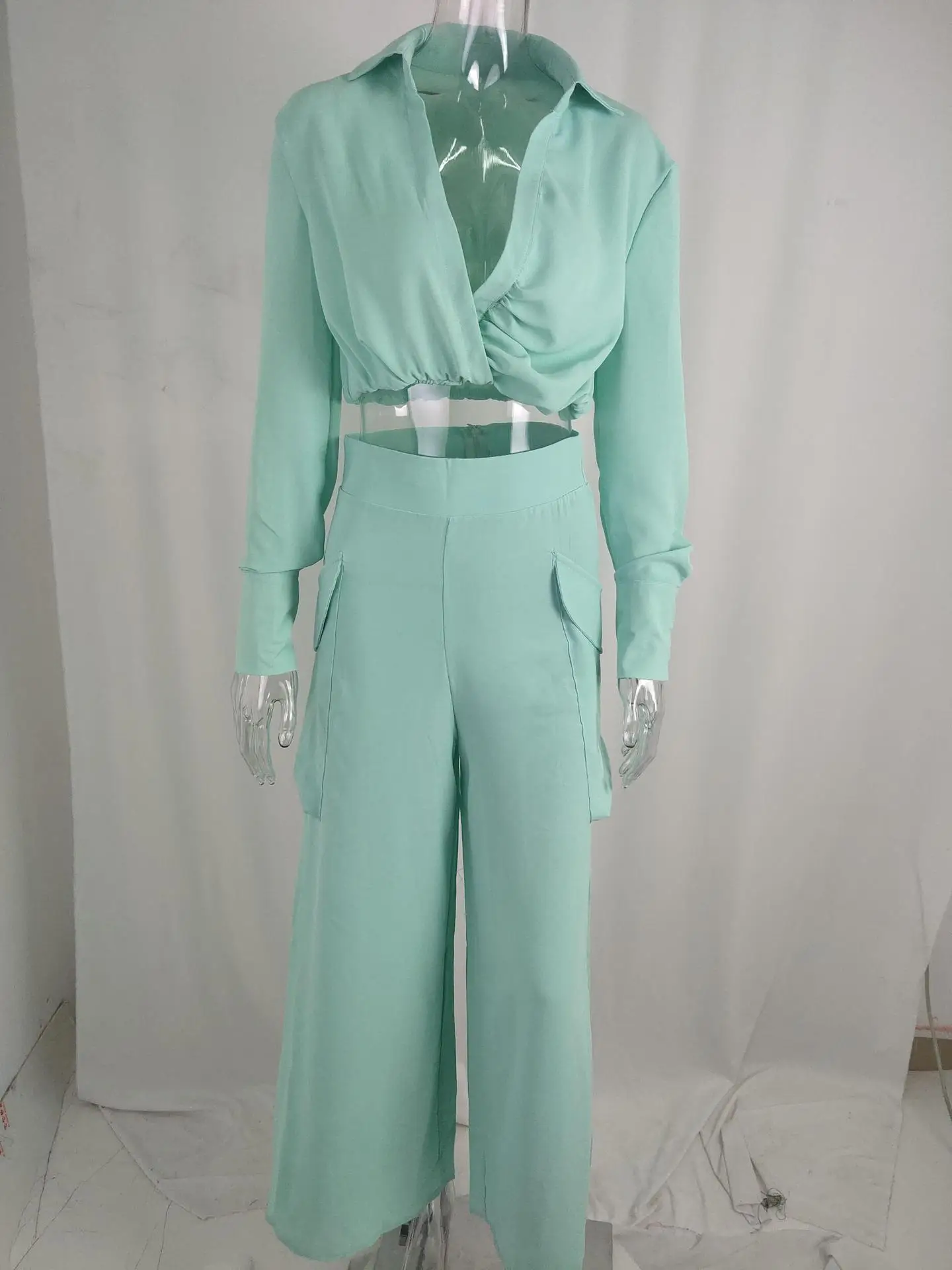 Women's Orange Silk Long Sleeve Winter Suit with Waist Tie — feature 32