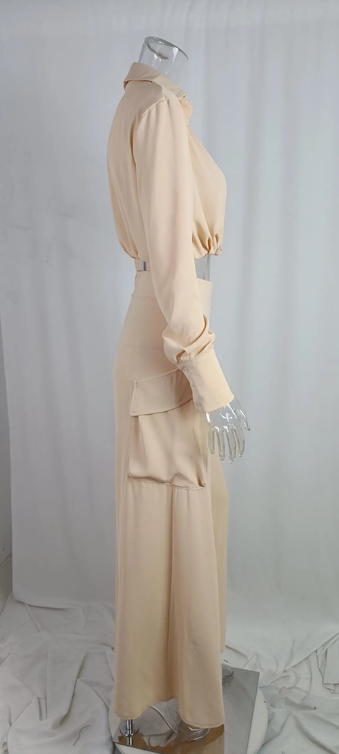 Women's Orange Silk Long Sleeve Winter Suit with Waist Tie — feature 40
