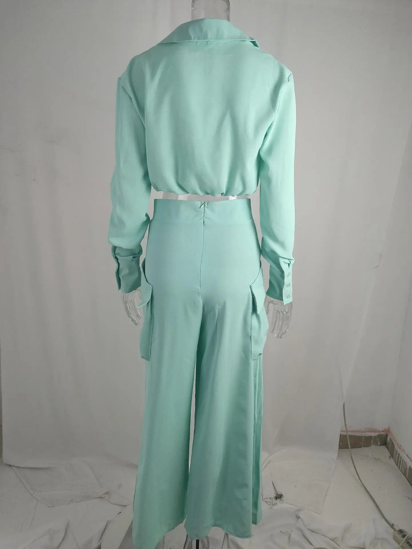 Women's Orange Silk Long Sleeve Winter Suit with Waist Tie — feature 46