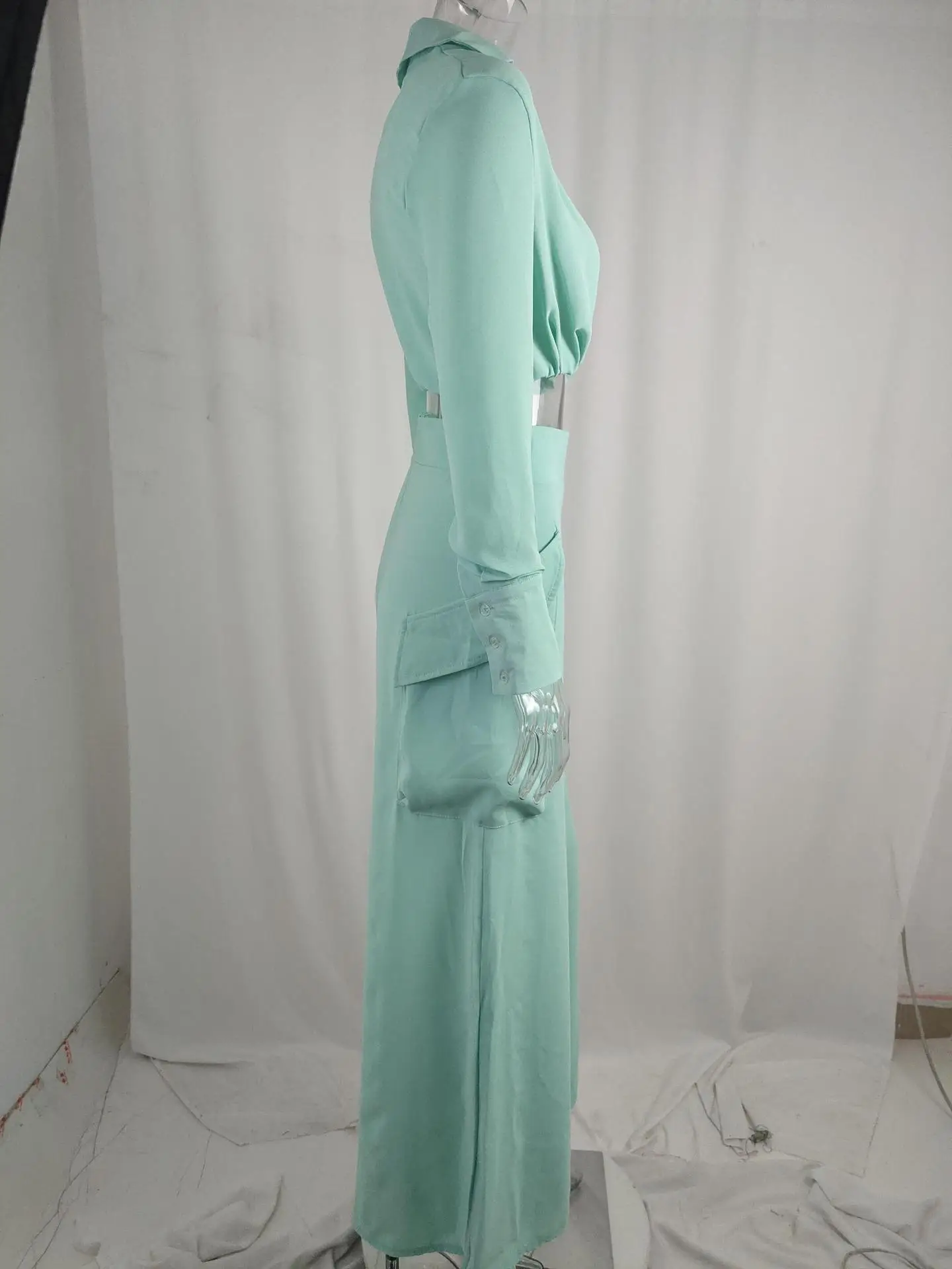 Women's Orange Silk Long Sleeve Winter Suit with Waist Tie — feature 47