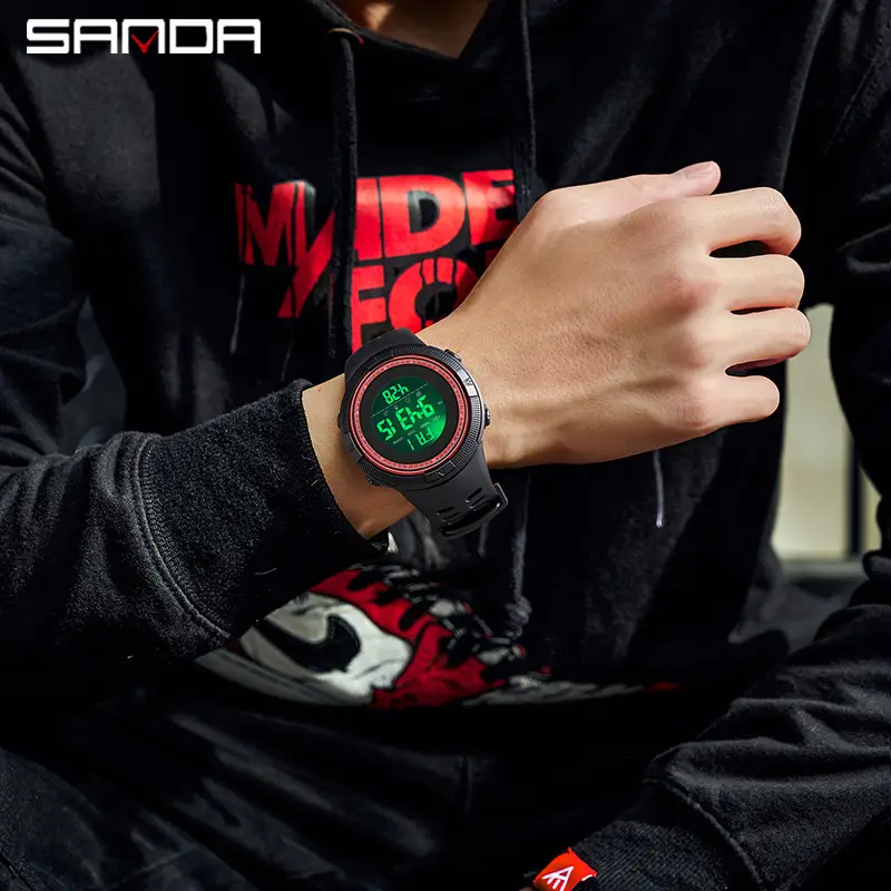 Sanda Men's Digital Watch Black Red Waterproof 48H - Image 8